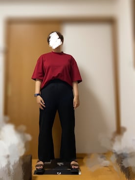 「GU（ジーユー）のアイテム（トップス、レッド系）」を使った、ふとっちょさん（レディース・163cm）の夏コーディネート