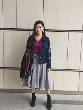 「CLANE（クラネ）のアイテム（デニムジャケット）」を使った、Y.EEさん（レディース・162cm）の冬コーディネート