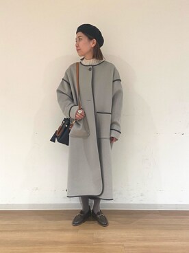 「RODE SKO（ロデスコ）のJUANITA ポケットプチ2WAYトート（トートバッグ）」を使った、yuinaさん（レディース・158cm）の冬コーディネート
