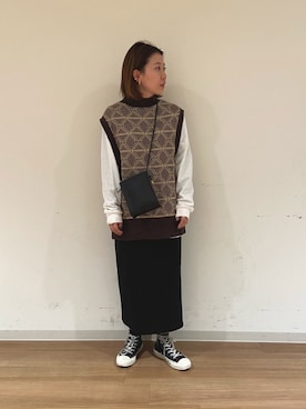 「SMELLY（スメリー）のアイテム（ショルダーバッグ）」を使った、yuinaさん（レディース・158cm）の冬コーディネート