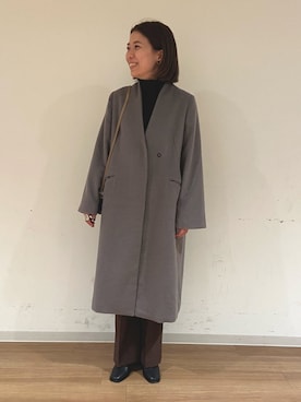 「SENSE OF PLACE by URBAN RESEARCH（センスオブプレイスバイアーバンリサーチ）のアイテム（ノーカラーコート）」を使った、yuinaさん（レディース・158cm）の冬コーディネート