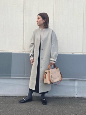 「SENSE OF PLACE by URBAN RESEARCH（センスオブプレイスバイアーバンリサーチ）のアイテム（ノーカラージャケット）」を使った、yuinaさん（レディース・158cm）の冬コーディネート