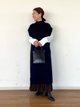 「ミニトート」｜「アイテム（ワンピース/ドレス）」を使った、yuinaさん（レディース・158cm）の冬コーディネート