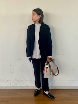 「SENSE OF PLACE by URBAN RESEARCH（センスオブプレイスバイアーバンリサーチ）のアイテム（ノーカラージャケット）」を使った、yuinaさん（レディース・158cm）の冬コーディネート