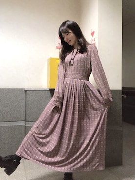 Lily Brown リリーブラウン の チェーン柄ボータイ付きワンピース ワンピース Wear