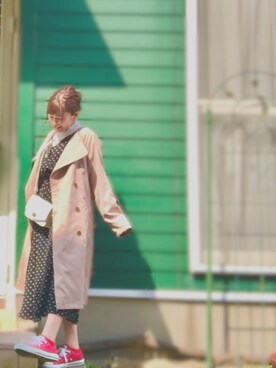 「レトロ」｜「アイテム（トレンチコート）」を使った、ゆんぴさん（レディース・151cm）の春コーディネート