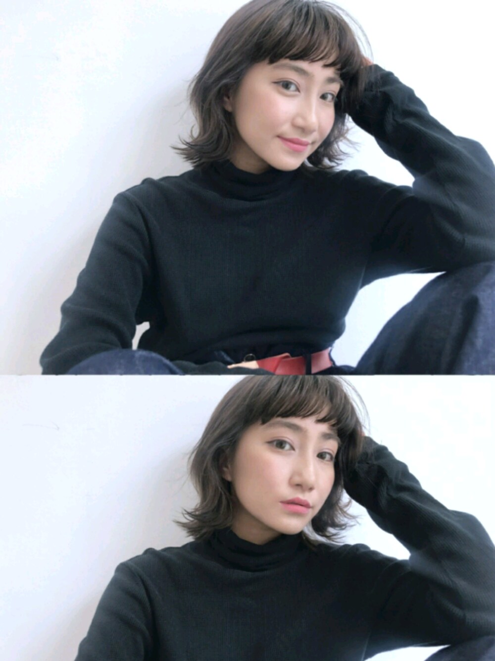 「秋のコーデ、シンプルコーデ、黒、パンツスタイル、撮影、ハイネック、サーマル、ハイウエスト、デニムパンツ、bukht」｜「bukhtのアイテム（トップス、ブラック系）」を使った、 Saiさん（レディース・152cm）の秋コーディネートの1枚目の写真