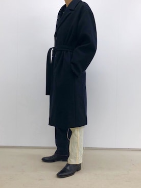 「soe（ソーイ）のアイテム（チェスターコート）」を使った、eijiさん（メンズ・178cm）の冬コーディネート