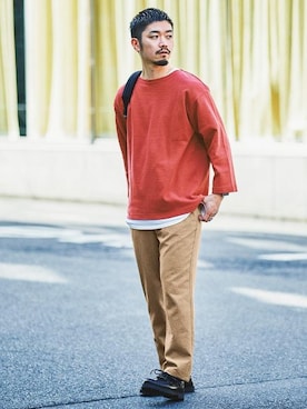 「アイテム（モカシン/デッキシューズ、ブラウン系）」を使った、小林 健太さん（メンズ・172cm）の春コーディネート