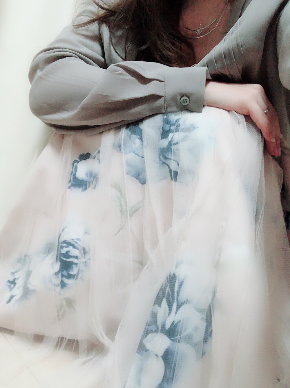 「cawaiiのアイテム（スカート、ブルー系）」を使った、Eri branさん（レディース・153cm）の春コーディネートの1枚目の写真