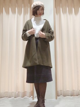 「Te chichi TERRASSE（テチチテラス）のアイテム（ハンチング/ベレー帽）」を使った、Mayuさん（レディース・167cm）の冬コーディネート