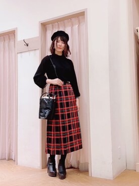 「Te chichi TERRASSE（テチチテラス）のアイテム（ハンチング/ベレー帽）」を使った、Mayuさん（レディース・168cm）の冬コーディネート