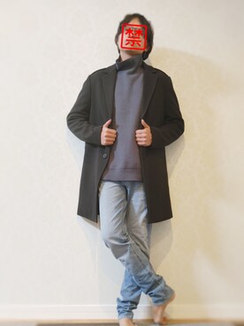 「no brand（ノーブランド）のアイテム（チェスターコート）」を使った、Omido/おみどさん（メンズ・167cm）の冬コーディネート