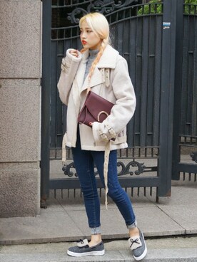 「BLANC..（ブラン）のアイテム（ムートンコート）」を使った、bullangさん（レディース・158cm）の冬コーディネート