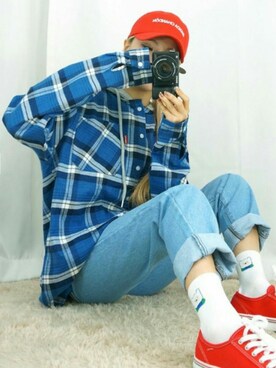 「BLANC..（ブラン）のアイテム（帽子）」を使った、bullangさん（レディース・158cm）の春コーディネート