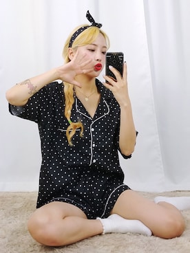 「アイテム（ルームウェア、ブラック系）」を使った、bullangさん（レディース・158cm）の夏コーディネート