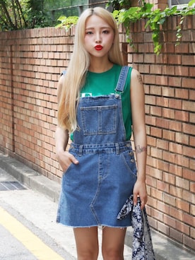 「韓国」｜「アイテム（サロペット/オーバーオール）」を使った、bullangさん（レディース・158cm）の夏コーディネート