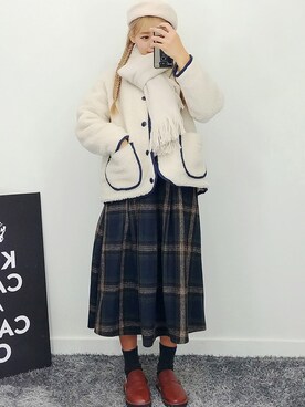 「BLANC..（ブラン）のアイテム（ジャケット/アウター）」を使った、bullangさん（レディース・158cm）の冬コーディネート
