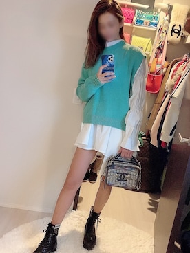 「Narcissus（ナルシス）のアイテム（ニット/セーター、グリーン系）」を使った、xxx11さん（レディース・167cm）の秋コーディネート