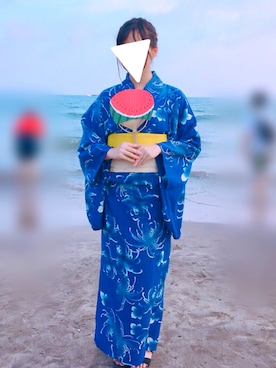 「海」｜「アイテム（浴衣）」を使った、Lily◟́◞̀さん（レディース・158cm）の夏コーディネート