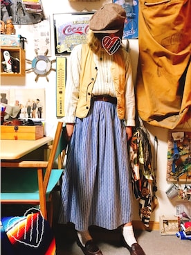 「RRL（ダブル アール エル）のアイテム（ハンチング/ベレー帽）」を使った、chaoriさん（レディース・159cm）の秋コーディネート
