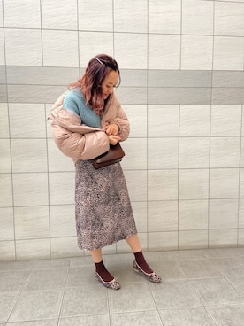 「one after another NICE CLAUP（ワンアフターアナザーナイスクラップ）のレース＆レオパードバレエシューズ（バレエシューズ）」を使った、kobasakiさん（レディース・167cm）の冬コーディネート