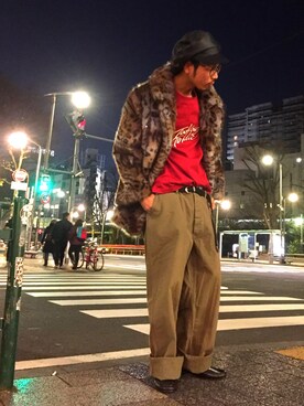 「ROYAL FLASH（ロイヤルフラッシュ）のアイテム（帽子）」を使った、給前友貴さん（メンズ・171cm）の冬コーディネート