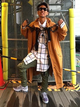 「MIHARAYASUHIRO（ミハラヤスヒロ）のアイテム（モッズコート）」を使った、給前友貴さん（メンズ・172cm）の夏コーディネート