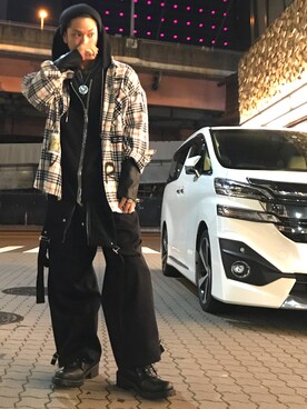 「Azuma.（アズマ）のアイテム（サロペット/オーバーオール）」を使った、給前友貴さん（メンズ・172cm）の秋コーディネート
