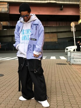 「Azuma.（アズマ）のアイテム（サロペット/オーバーオール）」を使った、給前友貴さん（メンズ・172cm）の秋コーディネート