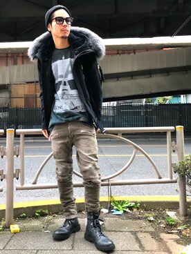 「roar（ロアー）のアイテム（ジャケット/アウター）」を使った、給前友貴さん（メンズ・172cm）の秋コーディネート