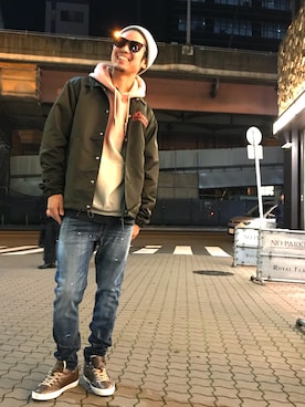 「DEUS EX MACHINA（デウスエクスマキナ）のアイテム（ニットキャップ/ビーニー）」を使った、給前友貴さん（メンズ・172cm）の秋コーディネート