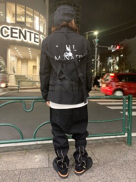 「ISAMU KATAYAMA BACKLASH（イサムカタヤマバックラッシュ）のアイテム（キャスケット）」を使った、給前友貴さん（メンズ・172cm）の冬コーディネート
