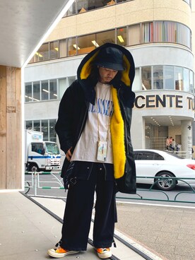 「Azuma.（アズマ）のアイテム（パンツ）」を使った、給前友貴さん（メンズ・172cm）の冬コーディネート