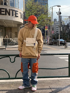 「A-COLD-WALL*（アコールドウォール）のアイテム（帽子）」を使った、給前友貴さん（メンズ・172cm）の春コーディネート