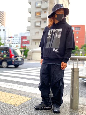 「A-COLD-WALL*（アコールドウォール）のアイテム（帽子）」を使った、給前友貴さん（メンズ・172cm）の夏コーディネート