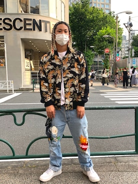 「BOW WOW（バウワウ）のアイテム（デニムパンツ）」を使った、給前友貴さん（メンズ・172cm）の夏コーディネート