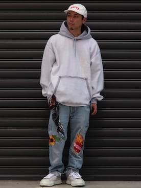 「BOW WOW（バウワウ）のアイテム（デニムパンツ）」を使った、給前友貴さん（メンズ・172cm）の夏コーディネート