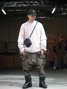 「A-COLD-WALL*（アコールドウォール）のアイテム（帽子）」を使った、給前友貴さん（メンズ・170cm）の秋コーディネート
