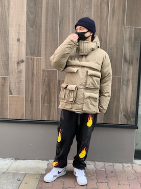 「READYMADE（レディメイド）のアイテム（パンツ）」を使った、給前友貴さん（メンズ・170cm）の冬コーディネート