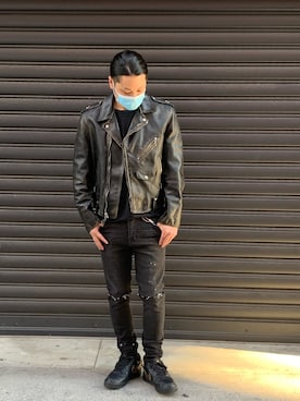 「PURPLE（パープル）のアイテム」を使った、給前友貴さん（メンズ・170cm）の冬コーディネート