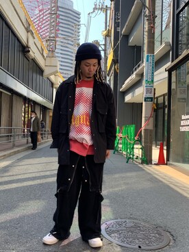 「Azuma.（アズマ）のアイテム（サロペット/オーバーオール）」を使った、給前友貴さん（メンズ・170cm）の冬コーディネート