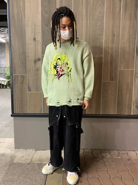 「Azuma.（アズマ）のアイテム（サロペット/オーバーオール）」を使った、給前友貴さん（メンズ・170cm）の冬コーディネート