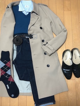 「STUDIOUS（ステュディオス）のアイテム（トレンチコート）」を使った、さくさん（メンズ・176cm）の冬コーディネート