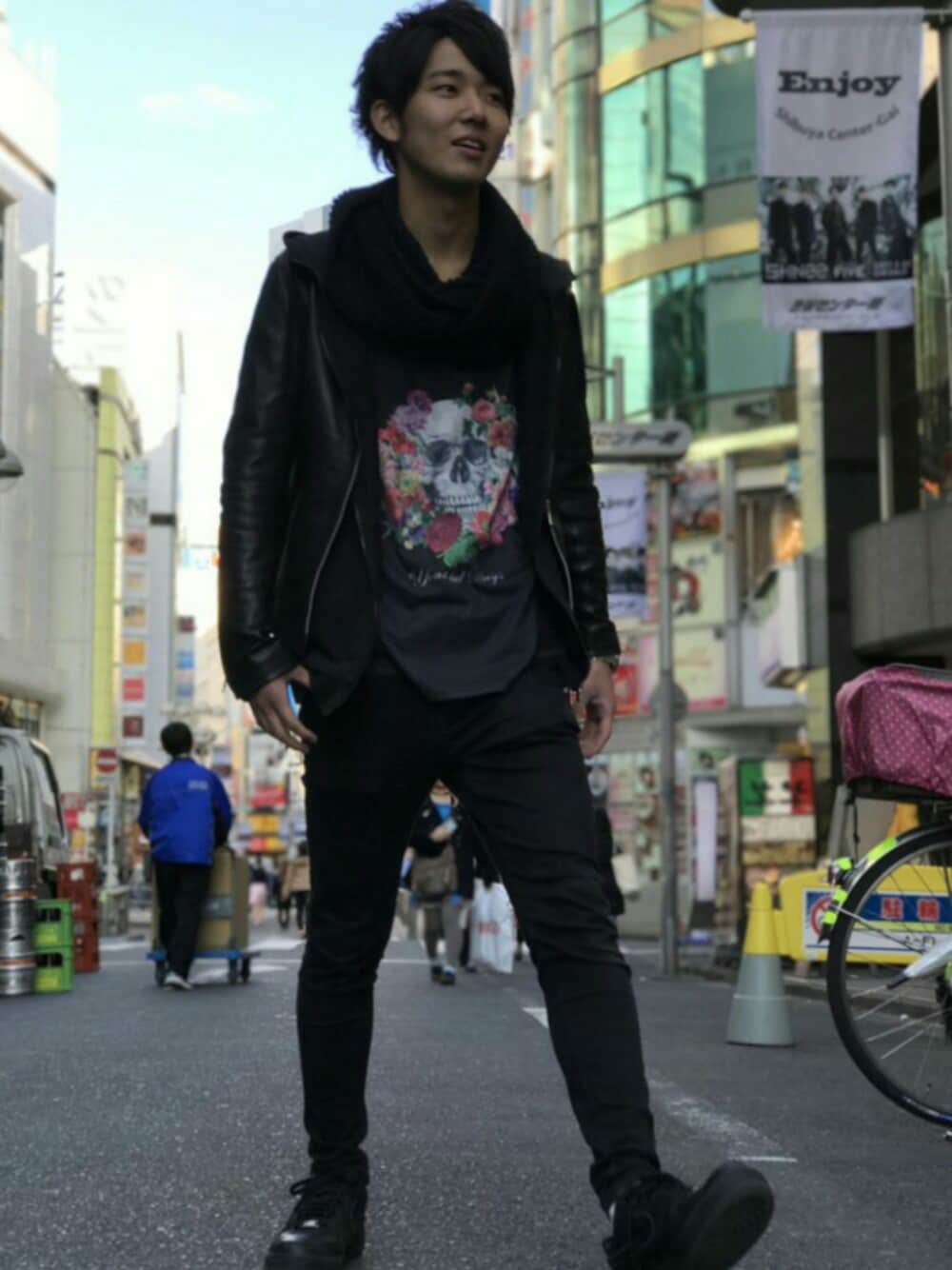 BLACK by VANQUISH AMFステッチノーカラーラムレザーライダース
