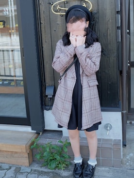 「秋のブラウンスタイル」｜「アイテム（ハンチング/ベレー帽）」を使った、fine.さん（レディース・160cm）の秋コーディネート