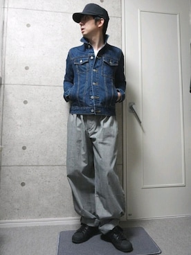 「ワークキャップ」｜「アイテム（デニムジャケット）」を使った、kenさん（メンズ・160cm）の秋コーディネート