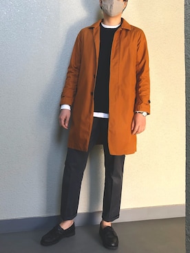 「パラブーツ」｜「アイテム（ステンカラーコート）」を使った、ぴろぷんさん（メンズ・174cm）の春コーディネート