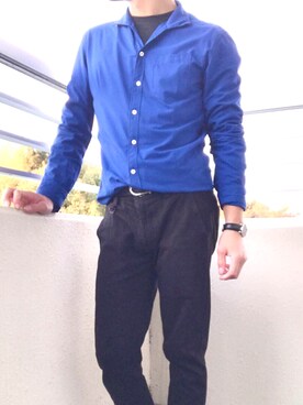 ブルー系のアイテムを使った ロイヤルブルーシャツ のメンズ人気ファッションコーディネート Wear