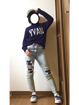「ロゴニット」｜「アイテム（キャスケット）」を使った、Rさん（レディース・153cm）の冬コーディネート